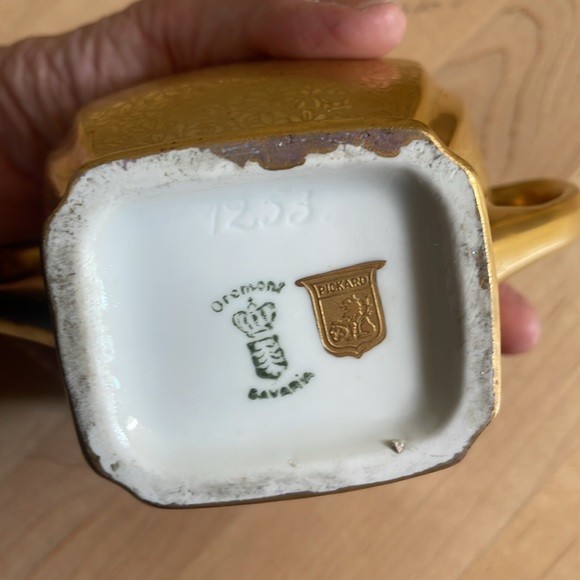 PICARD OREMONT BAVARIA GILT PORCELAIN TEA POT-CREAMER-SUGAR BOWL - Picture 6 of 7